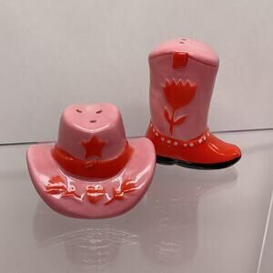 Ceramic Cowgirl Hat & Boot Salt & Pepper Shaker set